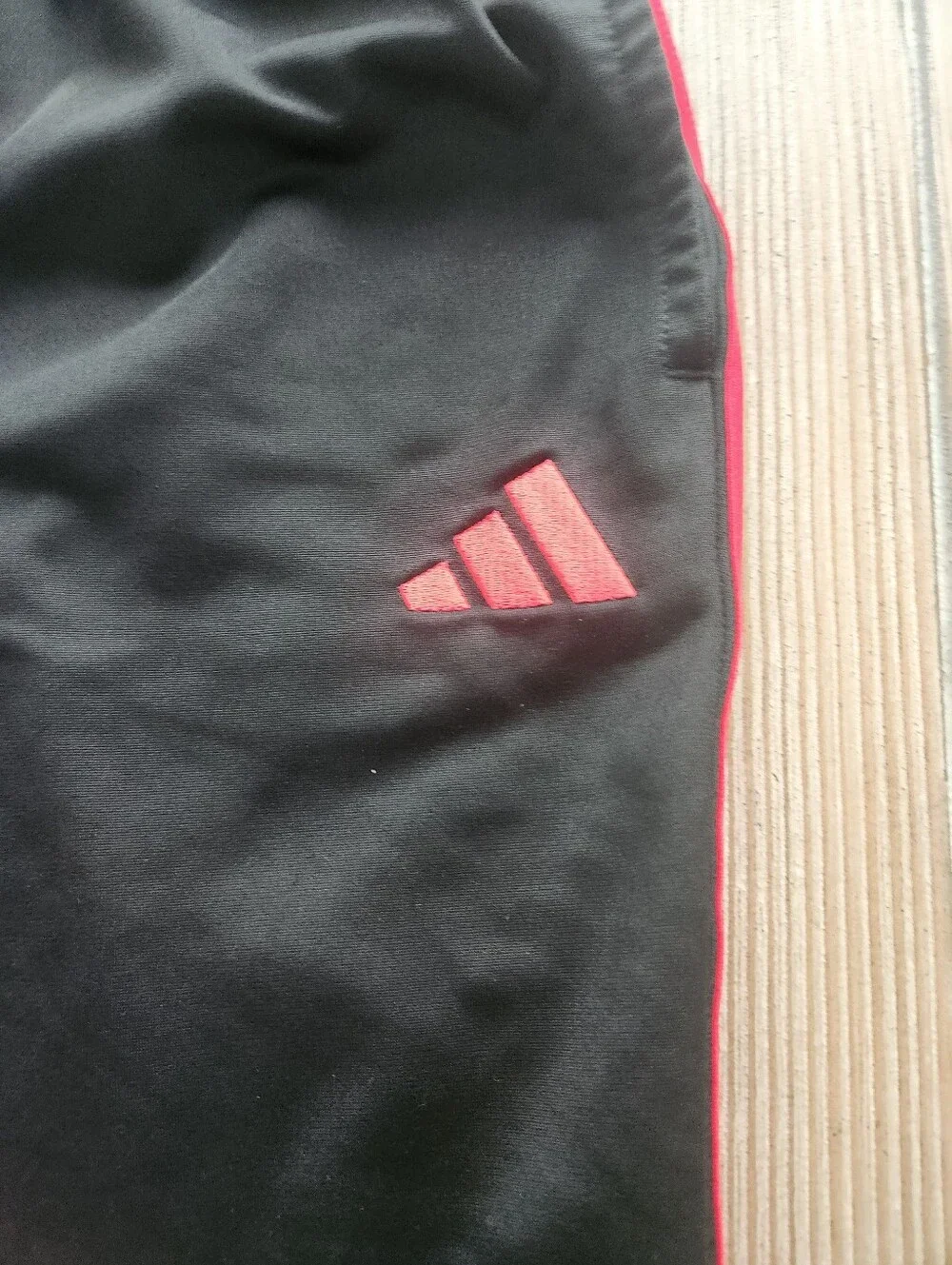 Adidas Kids Black Joggers with Red Side Stripes